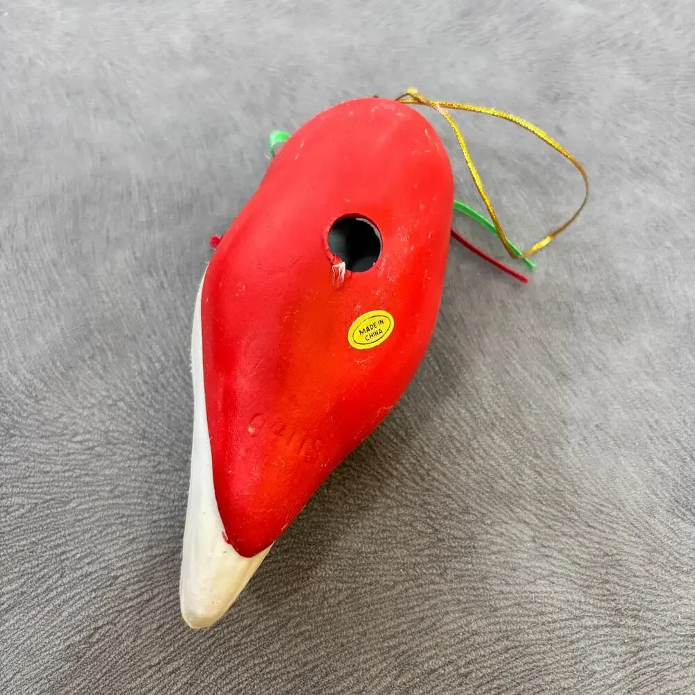 VTG Santa Head Ceramic Christmas Ornament Folk Art Holiday Rattles Numbered 5.5